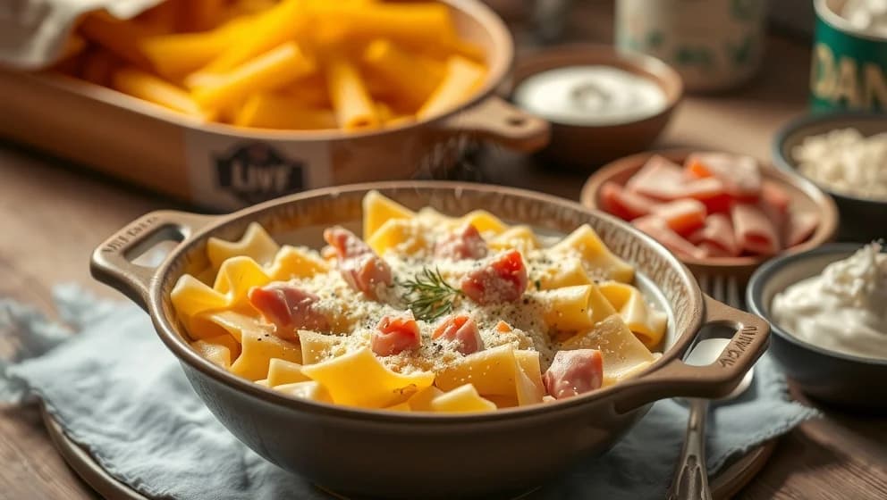 Pasta osteogskinksås hemma på tio minuter